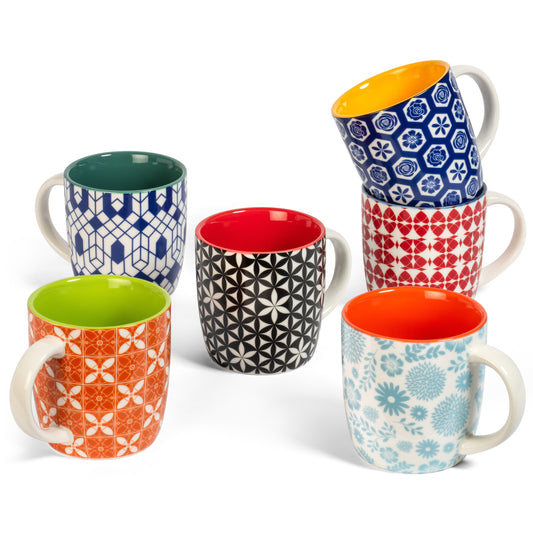 Annovero Colorful Small Coffee Mugs, 11.7 Fluid Ounce Capacity, Set of 6