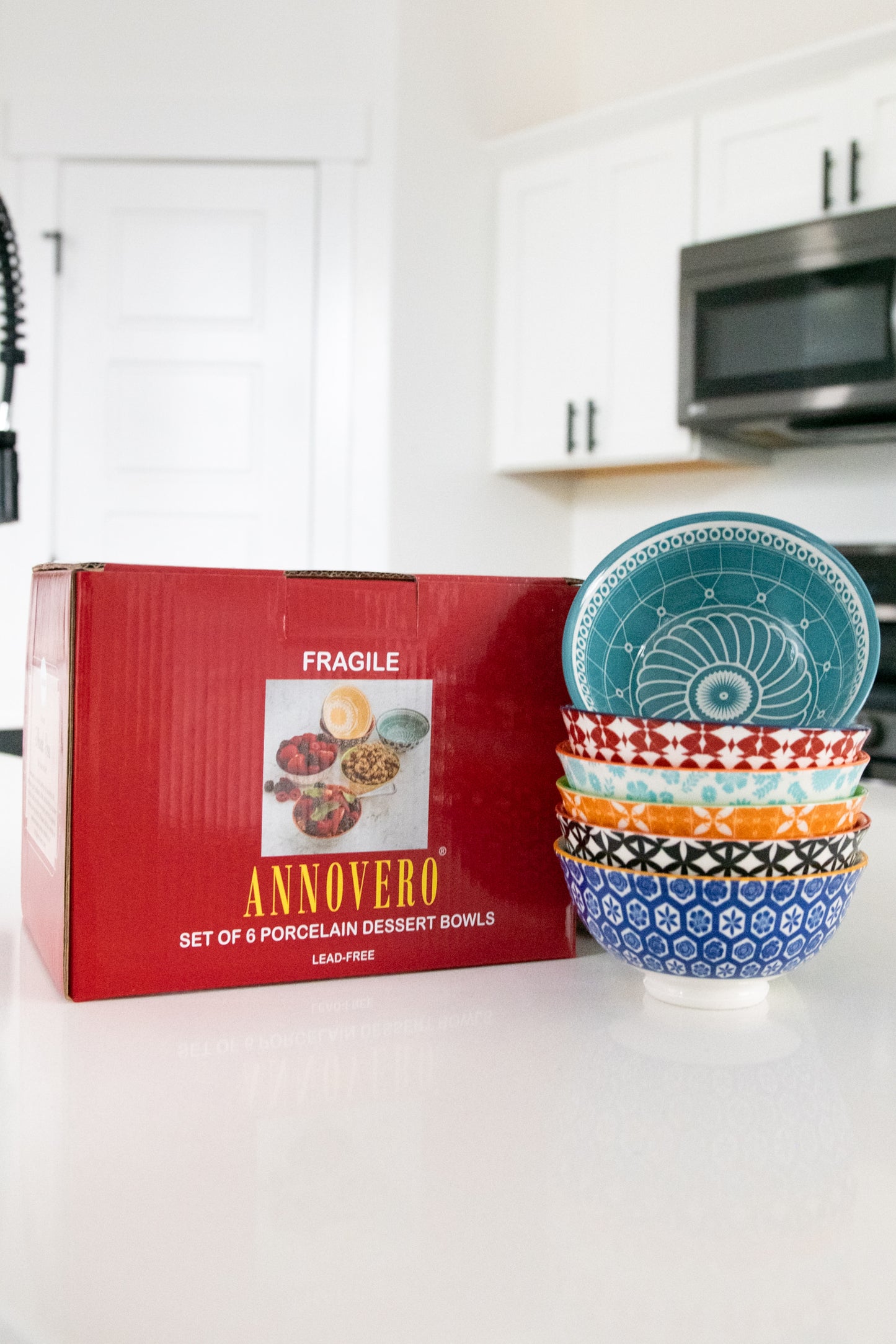 Annovero Colorful Ice Cream/Dessert Bowls, 4.75 Inch Diameter, Set of 6