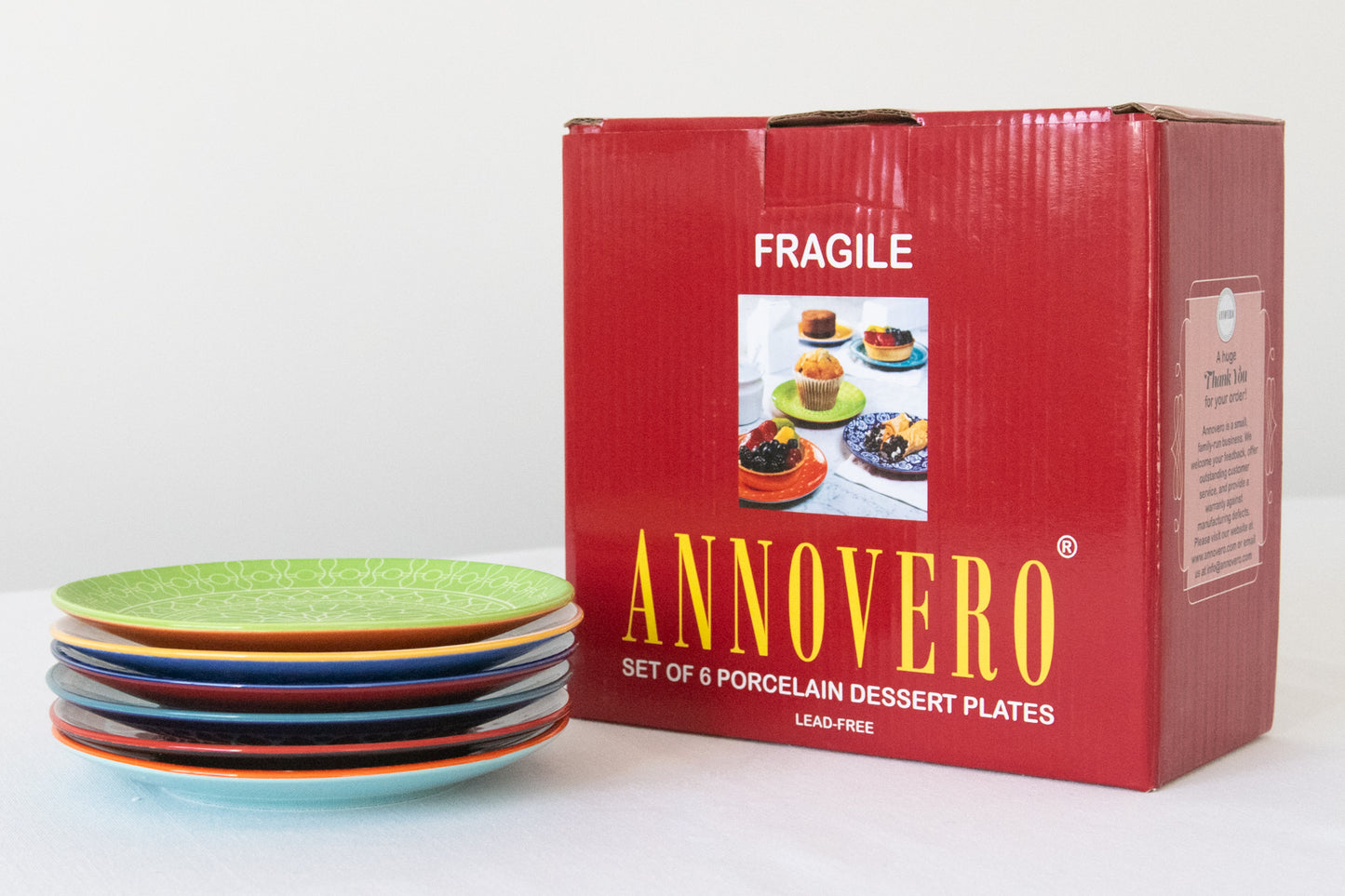 Annovero Colorful Dessert Plates, 6 Inch Diameter, Set of 6