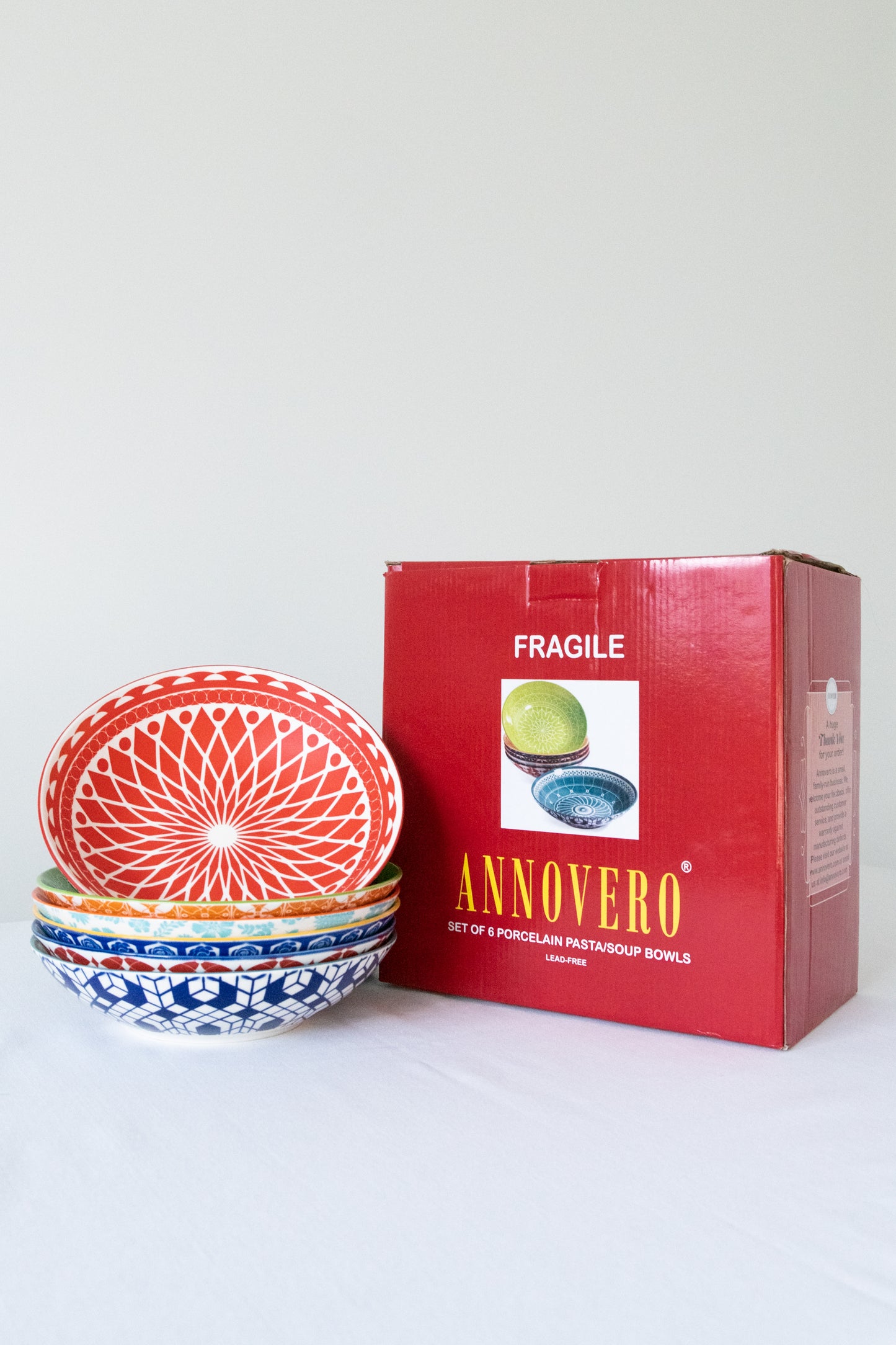 Annovero Colorful Soup/Salad/Pasta Bowls, set of 6