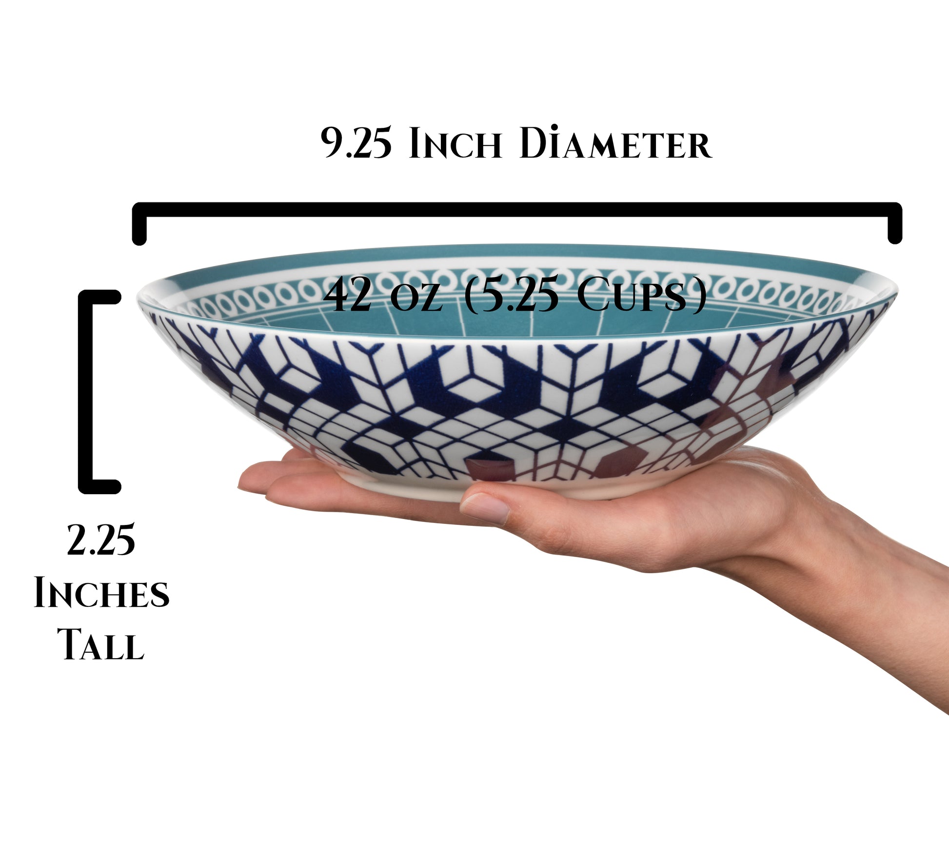 annovero pasta/soup bowls, set of 6 porcelain bowls, 9.25 inch diameter, 42 fluid ounce (5.25 cup) capacity